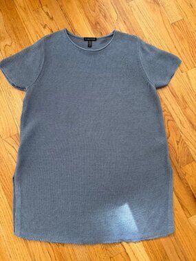 Eileen Fisher Linen Cotton Shift Womens S Blue Textured Minimalist Lagenlook